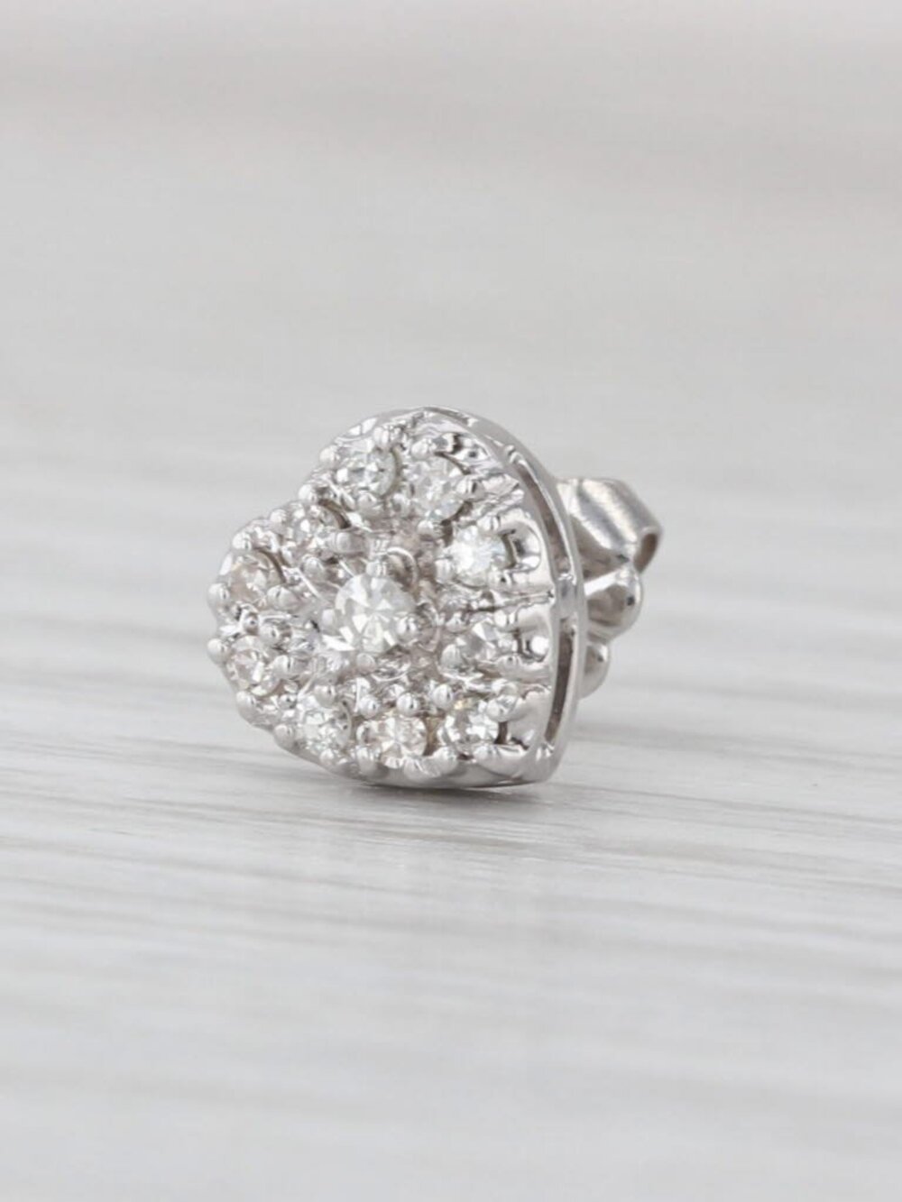 0.10ctw Diamond Cluster Single Stud Heart Earring 14k White Gold